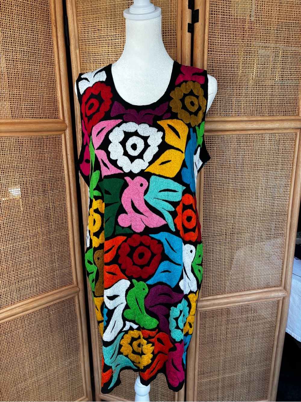 Handwoven Authentic Oaxacan Floral & Bird Shift Dress